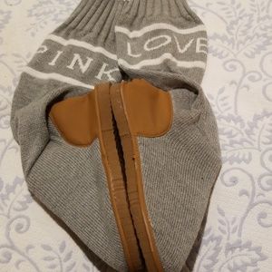 Gray knit cozy slipper boots